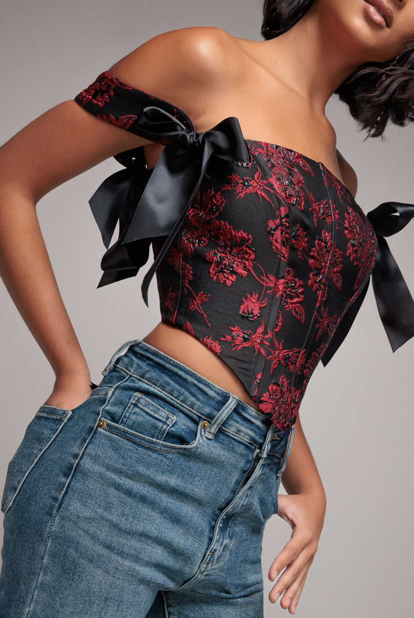 Jacquard Multiway Removable Strap Corset - Black T261