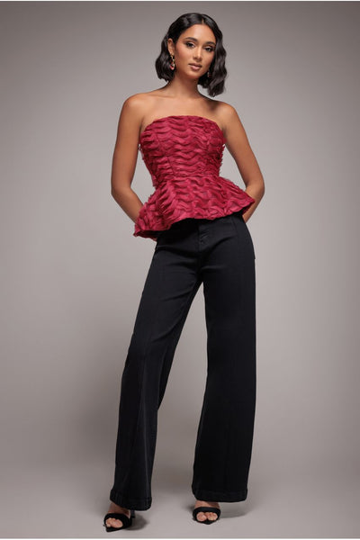 Black - Wide Leg Stretch Denim Jeans - Black by Goddiva denim