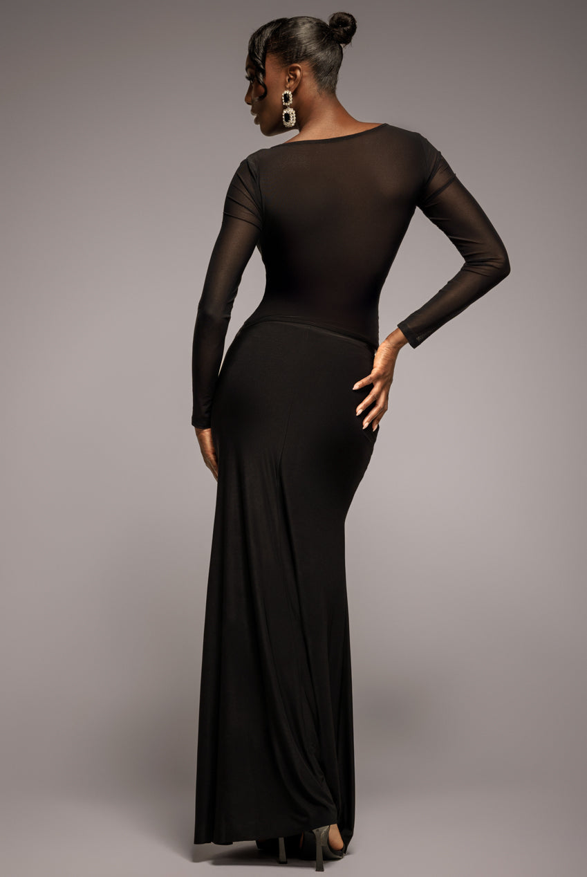 Asymmetric Gathered Front Split Maxi Skirt - Black SK62