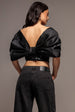 Off Shoulder Corset Top With Back Satin Bow - Black by Goddiva