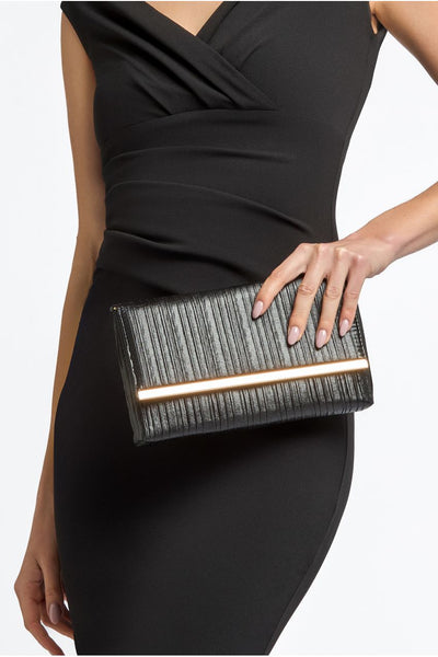 Black Pleated Clutch Bag by Aftershock London