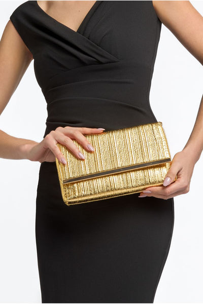 Gold - Gold Pleated Clutch Bag by Aftershock London