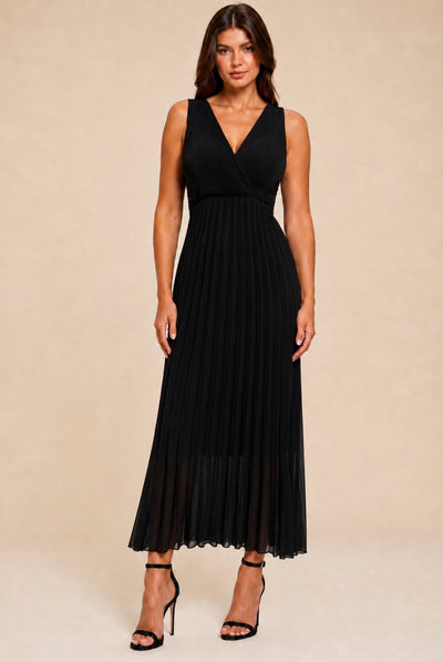 Black - Tess Black Pleated Midi Dress by Honor Gold