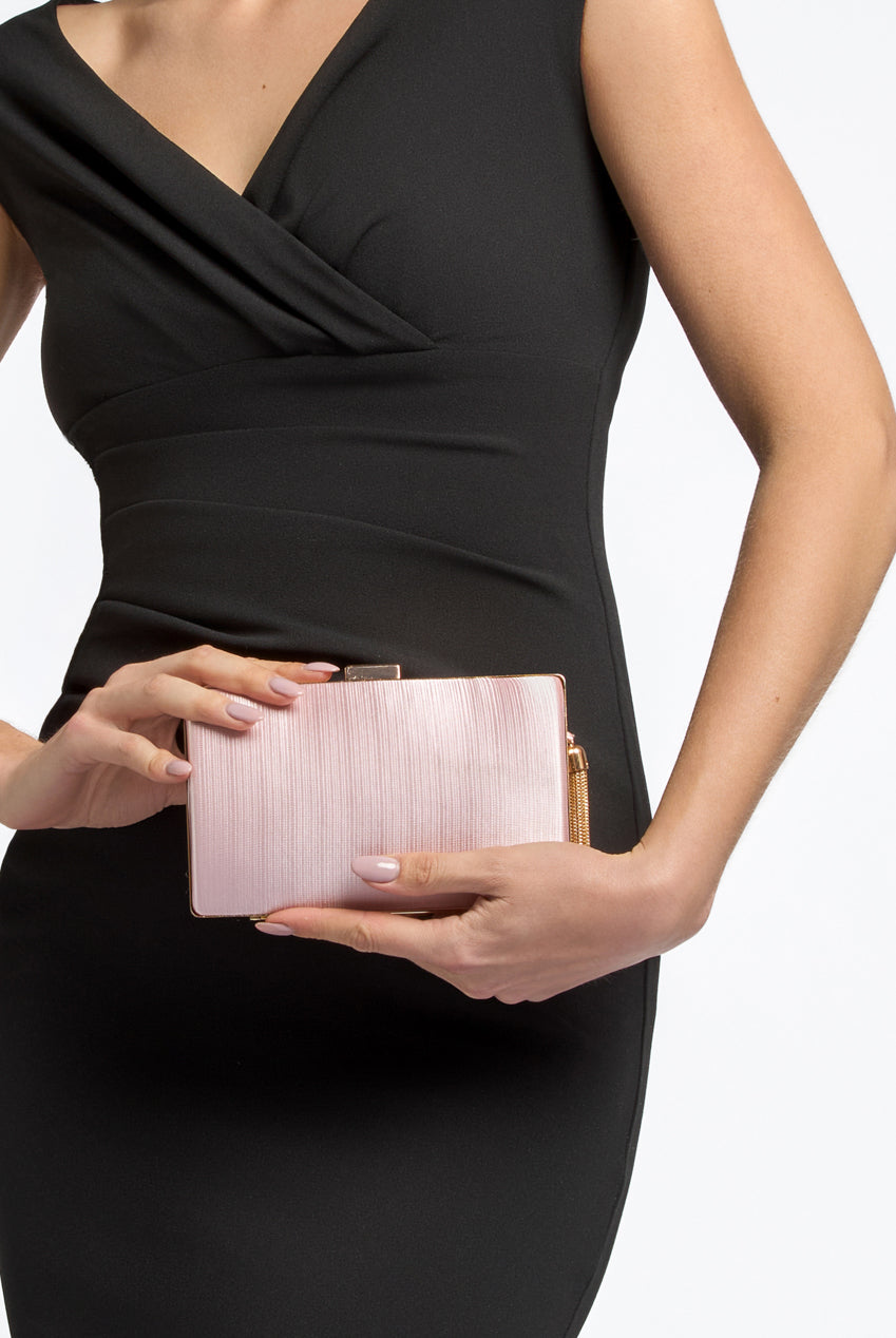 Pink Satin Clutch Bag With Tassels ALTL2934