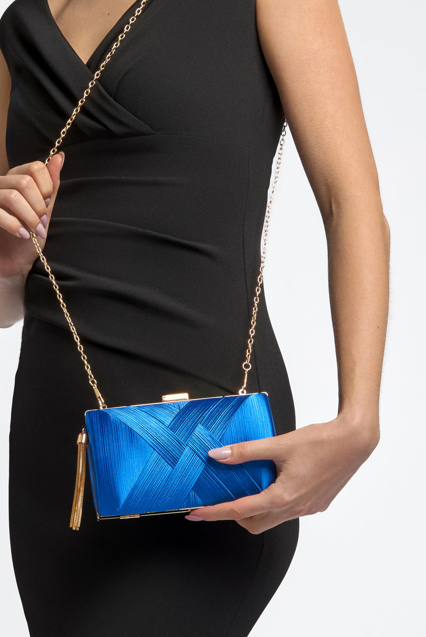 Royal Blue Satin Clutch Bag With Tassels ALTL2934