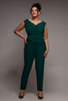 Bardot Scuba Jumpsuit - Emerald Green by Goddiva Plus