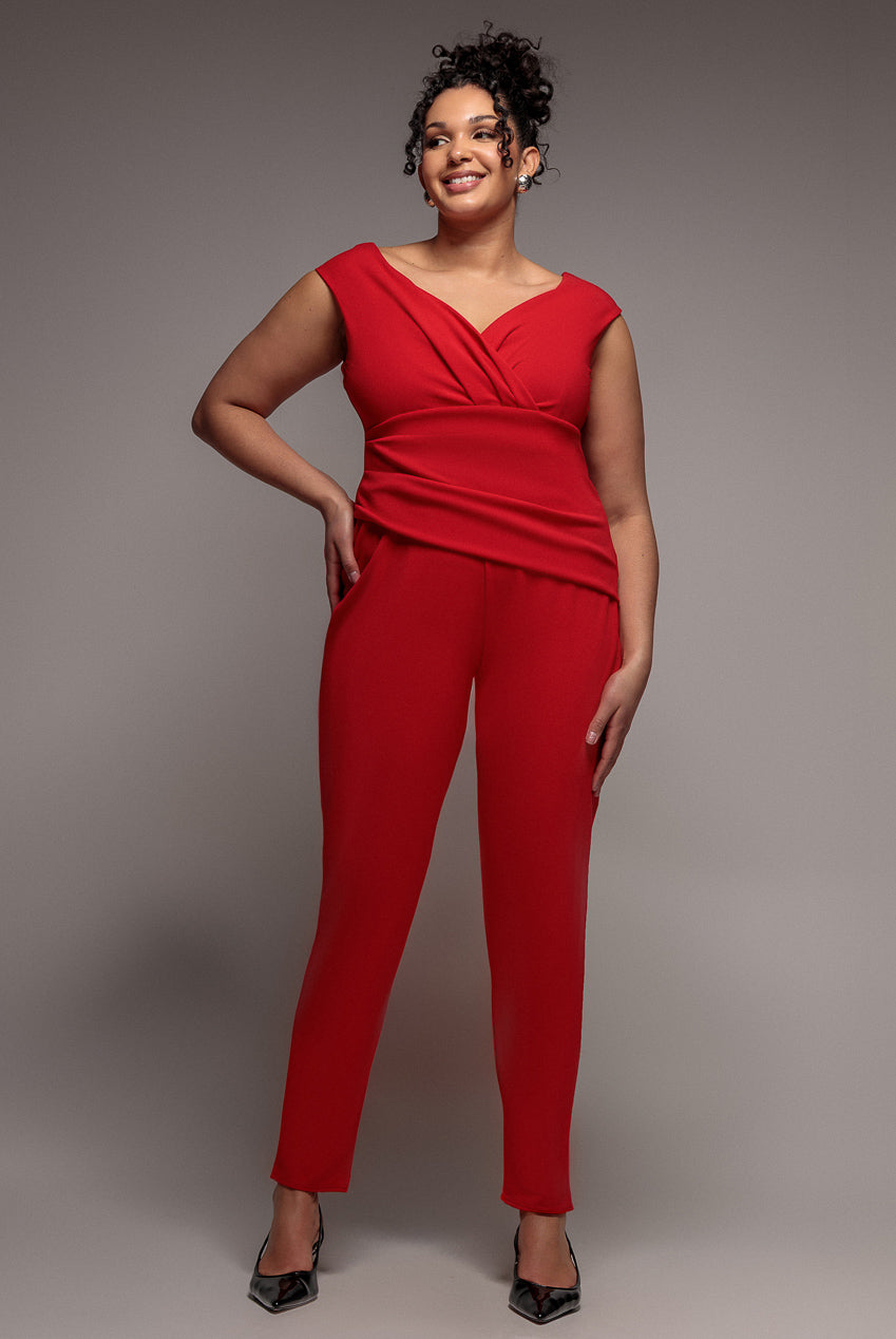 Bardot Scuba Jumpsuit - Red TR113P