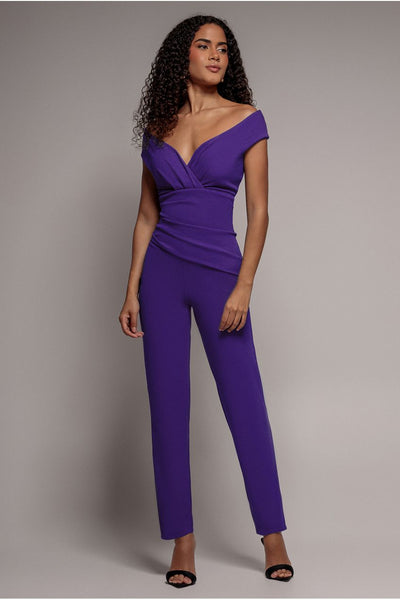 Bardot Scuba Jumpsuit - Purple by Goddiva
