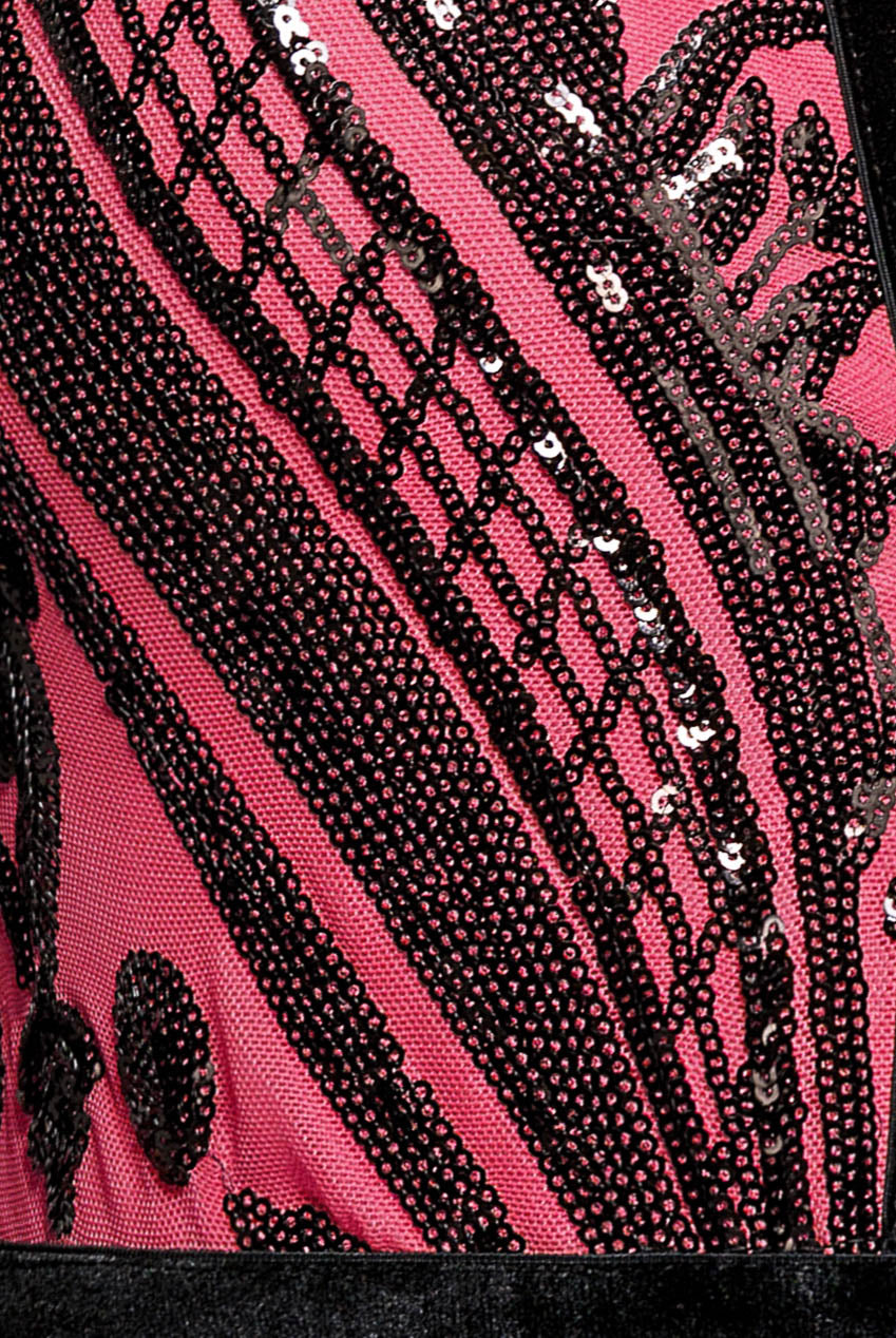 Deep V Neck Sequin Embroidered Jumpsuit - Cerise TR123