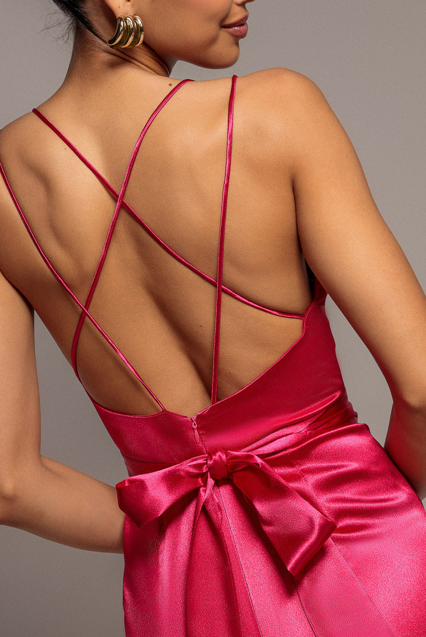 Satin Cowl Neck Jumpsuit - Cerise TR234VP