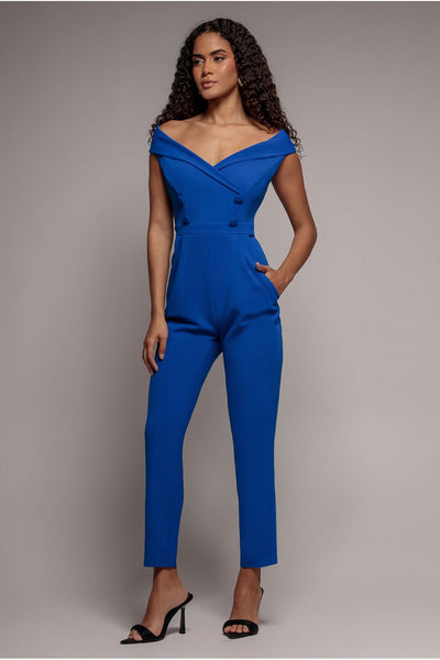 Bardot Wrap Sweetheart Neck Jumpsuit - Vivid Blue by Goddiva