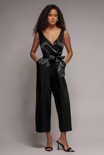 Satin Culotte Jumpsuit - Black by Goddiva
