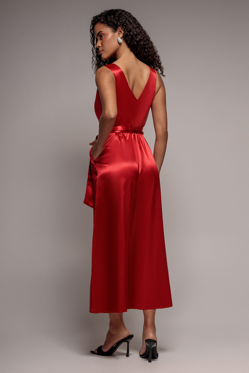 Satin Culotte Jumpsuit - Red TR241