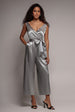 Satin Culotte Jumpsuit - Silver by Goddiva