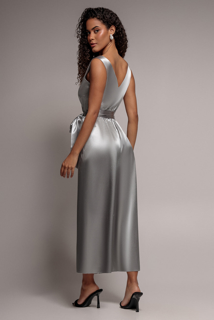 Satin Culotte Jumpsuit - Silver TR241