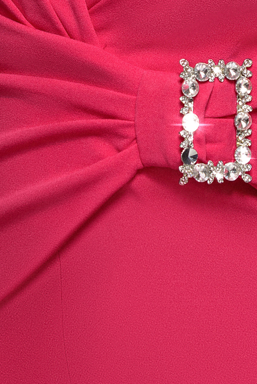 Buckle Plunge Bow Detail Jumpsuit - Cerise TR248VP
