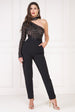 Goddiva One Shoulder Sequin Jumpsuit - Black