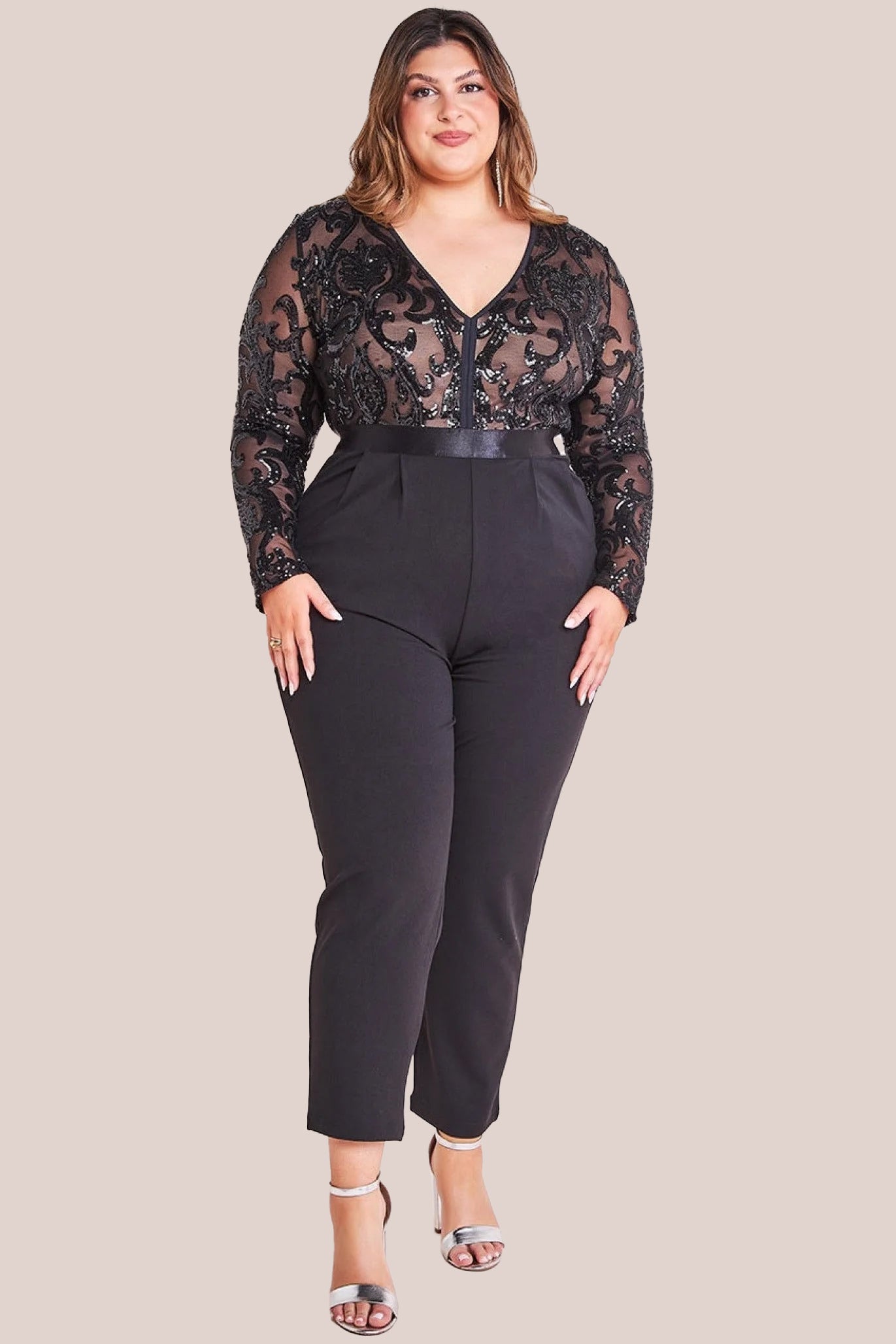 Sequin Mesh Jumpsuit - Black TR294P