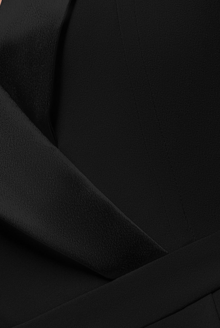 Satin Collar Scuba Jumpsuit - Black TR299