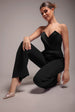 Satin Collar Scuba Jumpsuit - Black by Goddiva
