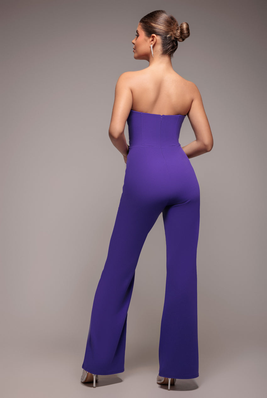 Satin Collar Scuba Jumpsuit - Purple TR299
