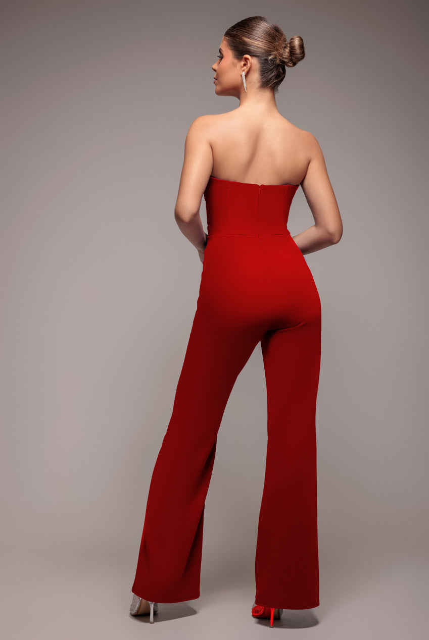 Satin Collar Scuba Jumpsuit - Red TR299