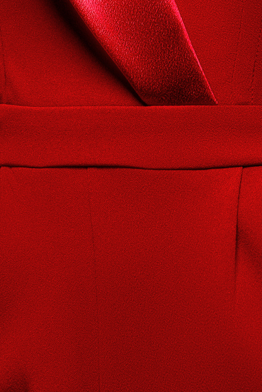 Satin Collar Scuba Jumpsuit - Red TR299