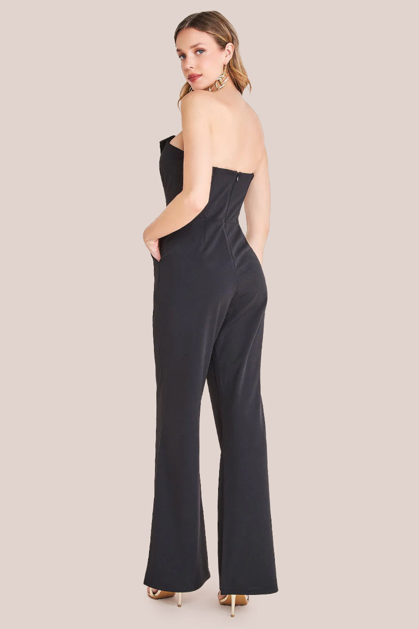 Satin Collar Scuba Jumpsuit - Black TR299