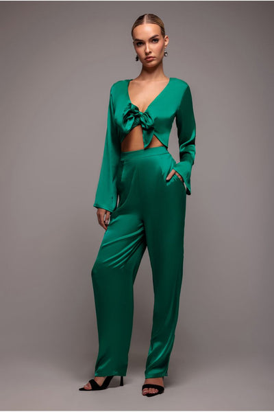 Emerald - Cut Out Satin Jumpsuit - Emerald by Goddiva