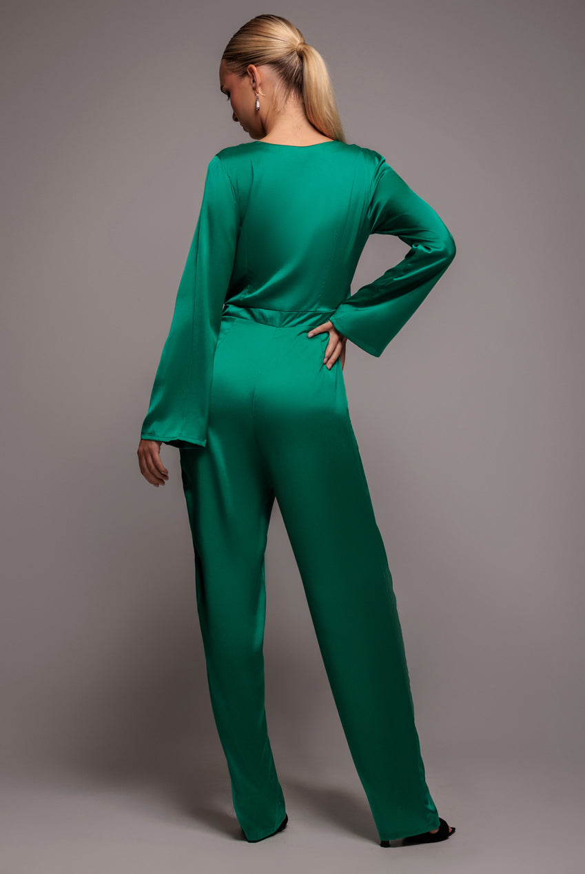 Cut Out Satin Jumpsuit - Emerald TR309