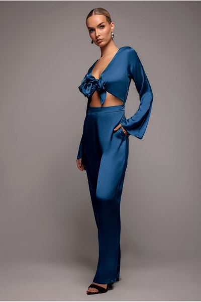 Navy - Cut Out Satin Jumpsuit - Navy by Goddiva