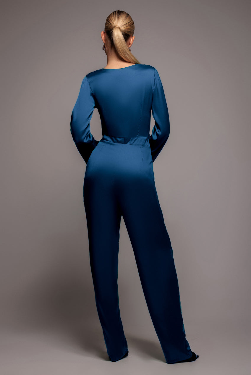 Cut Out Satin Jumpsuit - Navy TR309