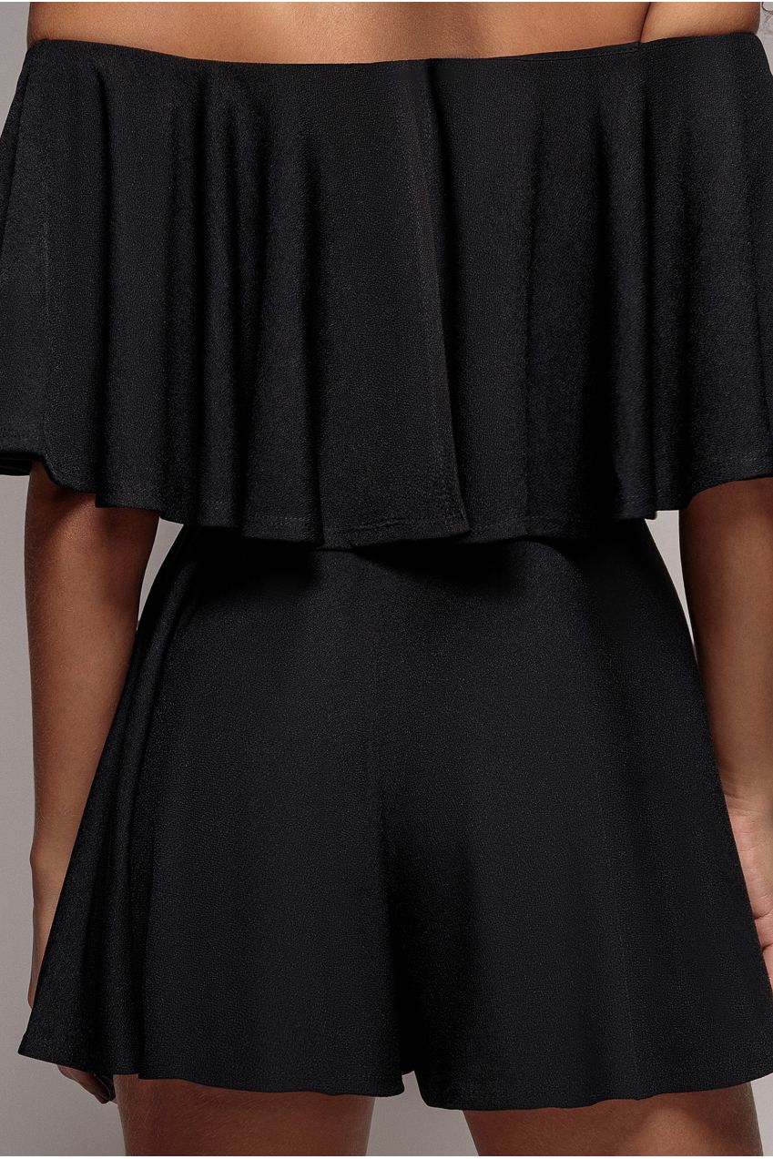 Off The Shoulder Frill Neck Skater Playsuit - Black TR30B