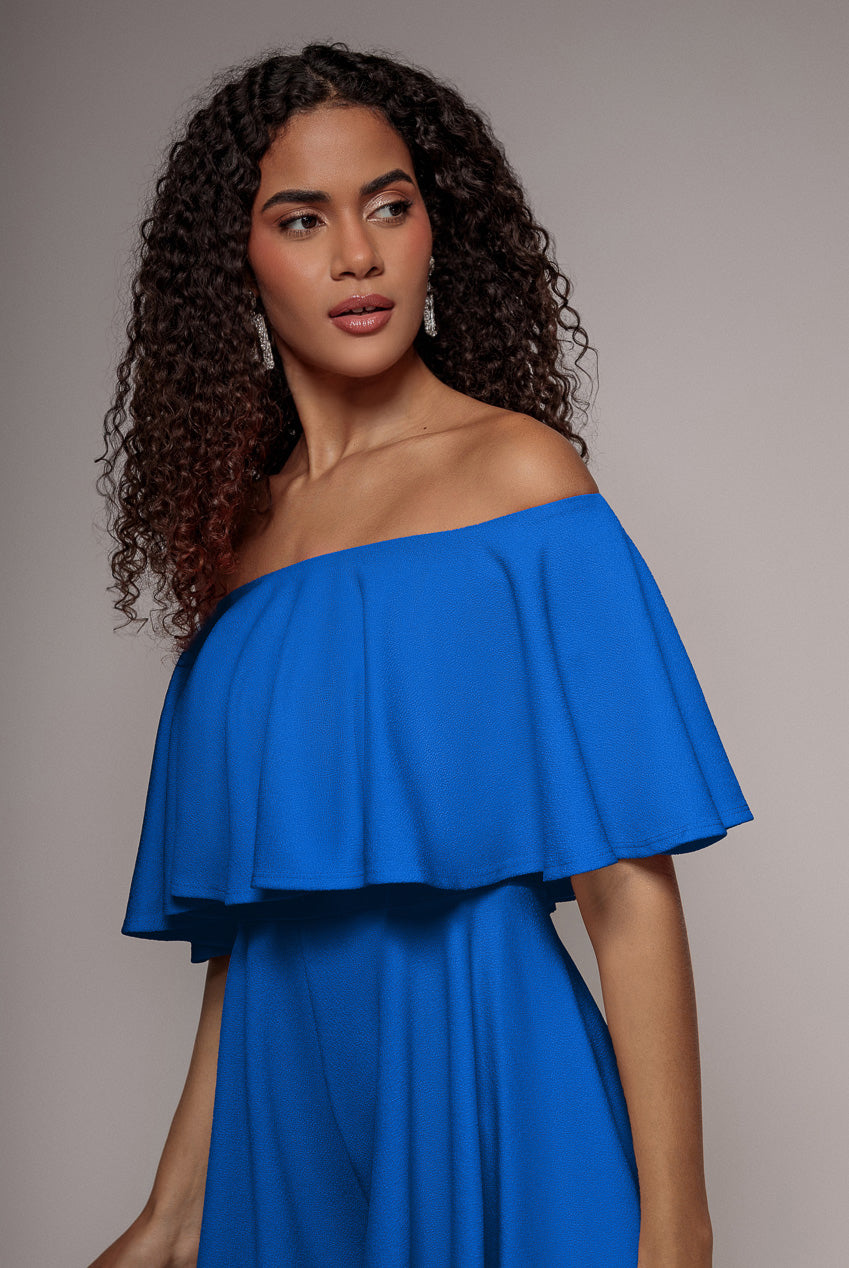 Off The Shoulder Frill Neck Skater Playsuit - Royal Blue TR30B