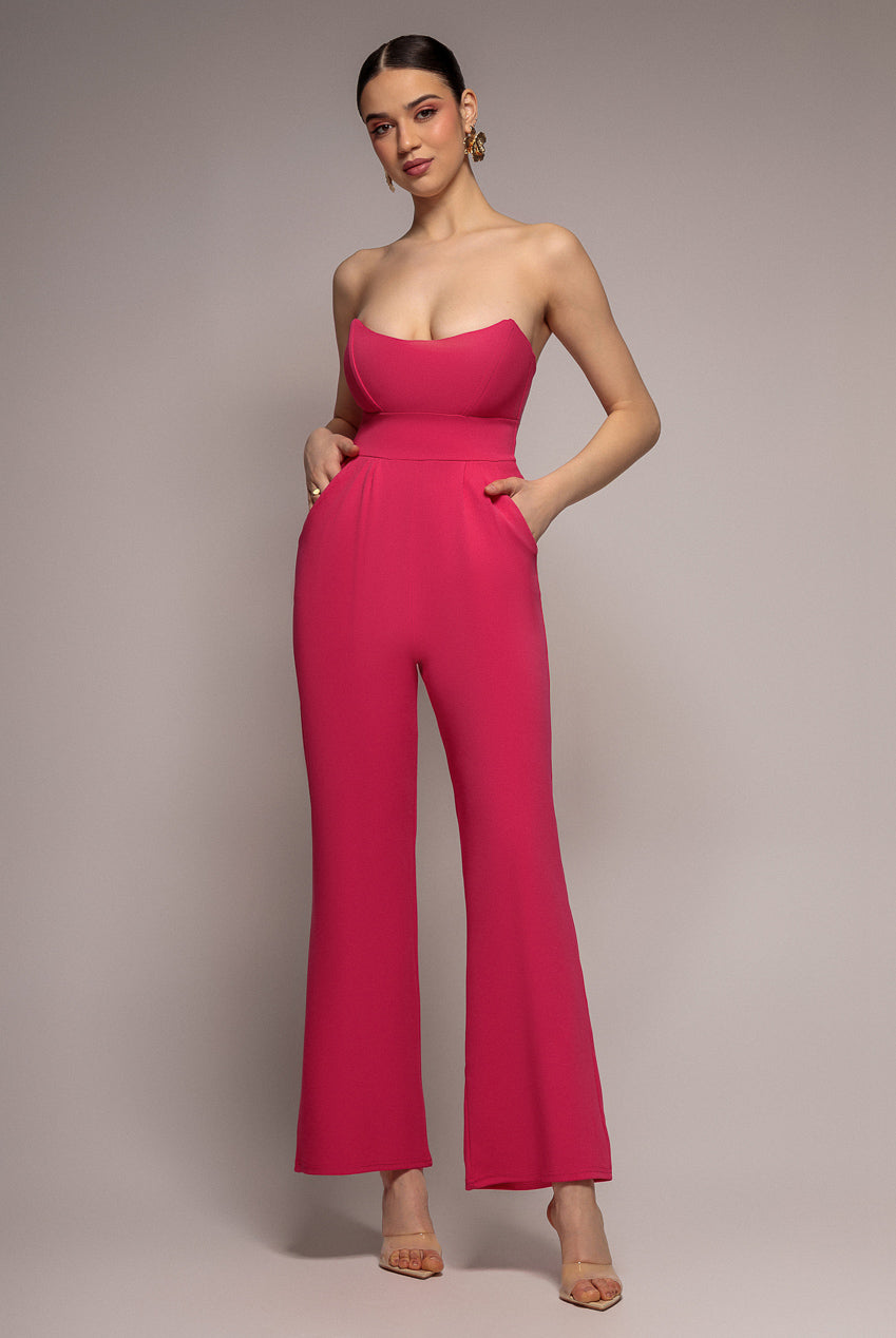 Bandeau Scuba Jumpsuit - Hot Pink TR313