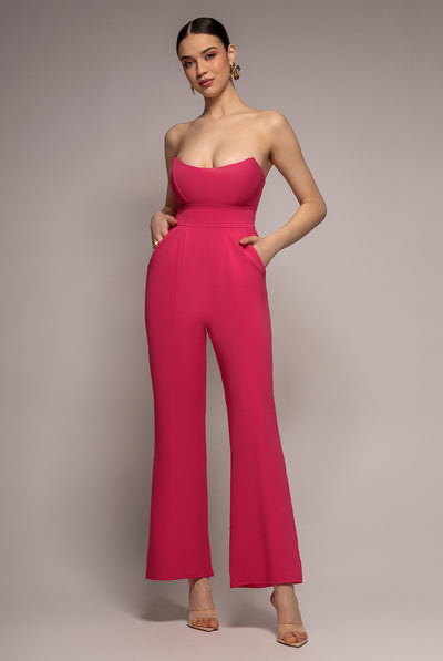 Hotpink - Bandeau Scuba Jumpsuit - Hot Pink by Goddiva
