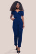 Goddiva Corset Bodice Scuba & Satin Bardot Jumpsuit - Navy