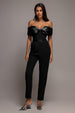 Corset Bodice Scuba & Satin Bardot Jumpsuit - Black by Goddiva