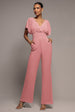 Chiffon Jumpsuit With Flutter Sleeves - Blush by Goddiva