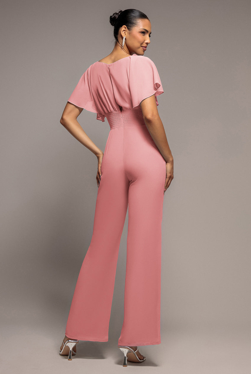 Chiffon Jumpsuit With Flutter Sleeves - Blush TR352