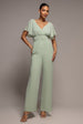 Chiffon Jumpsuit With Flutter Sleeves - Sage Green by Goddiva