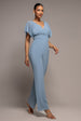 Chiffon Jumpsuit With Flutter Sleeves - Blue by Goddiva