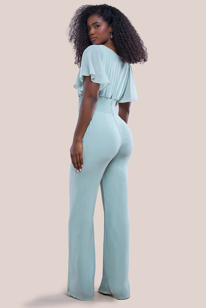 Chiffon Jumpsuit With Flutter Sleeves - Sage Green TR352