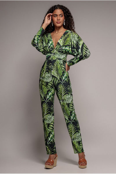 Tropical Print Jumpsuit - Green by Goddiva