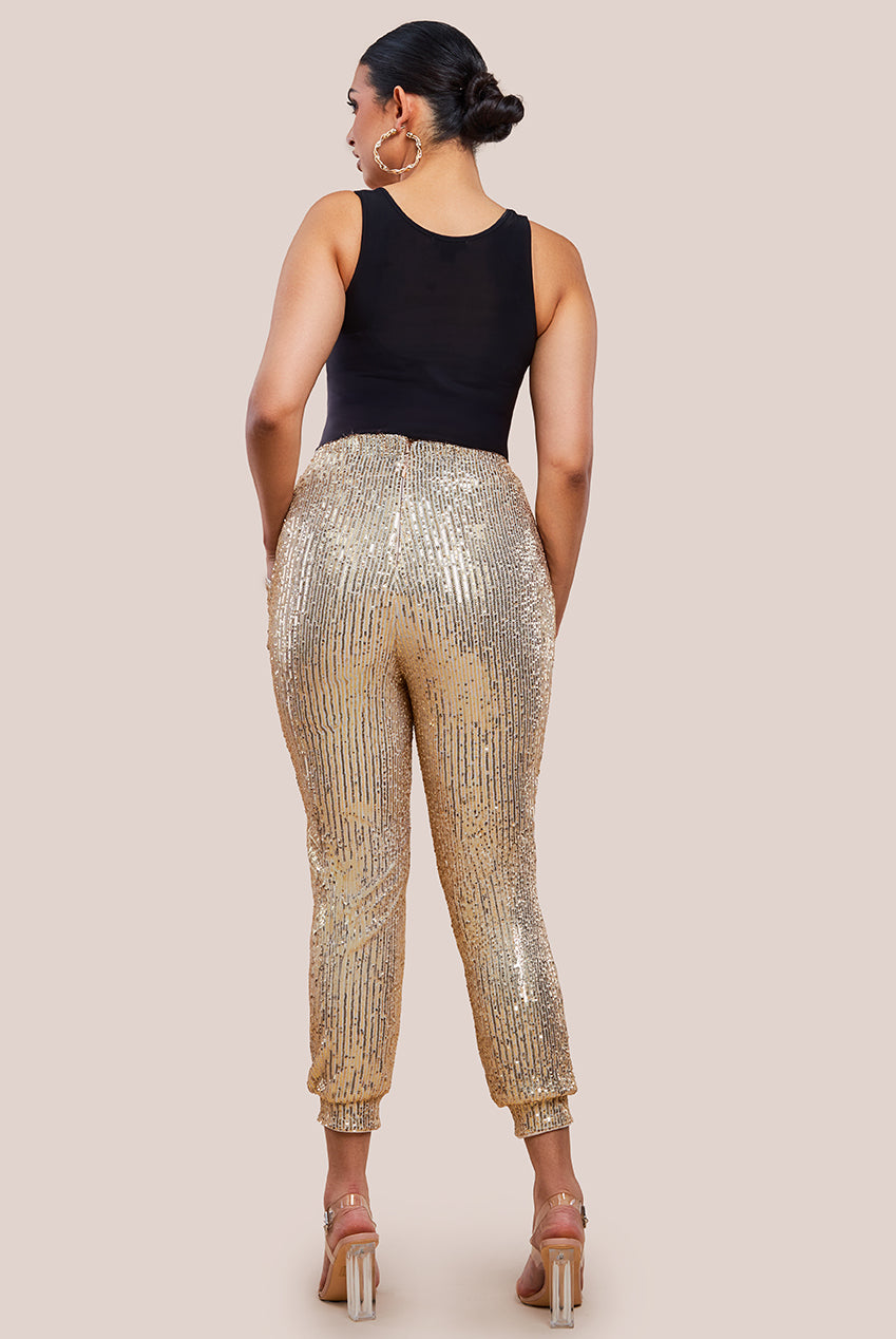 Sequin Cuffed Ankle Trouser - Gold TR360