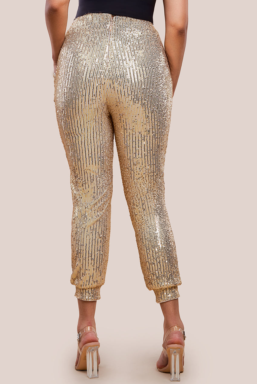 Sequin Cuffed Ankle Trouser - Gold TR360