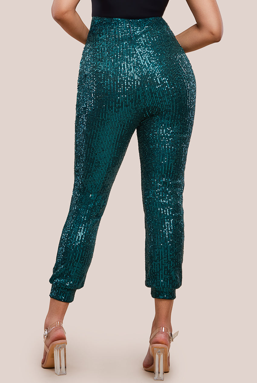 Sequin Cuffed Ankle Trouser - Emerald TR360