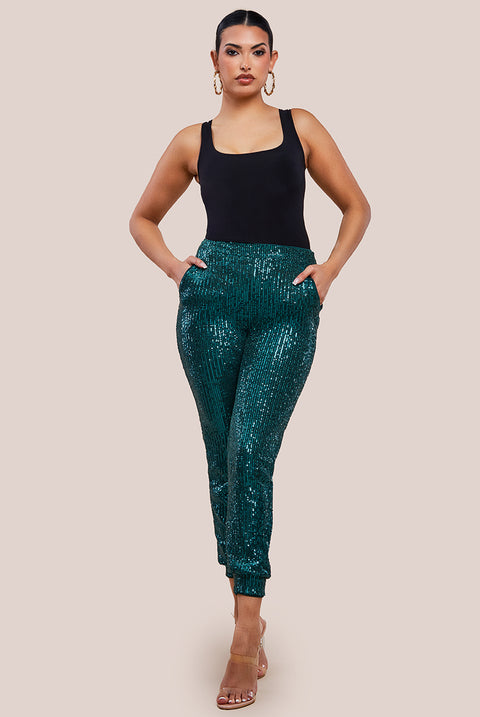 Sequin Cuffed Ankle Trouser - Emerald TR360