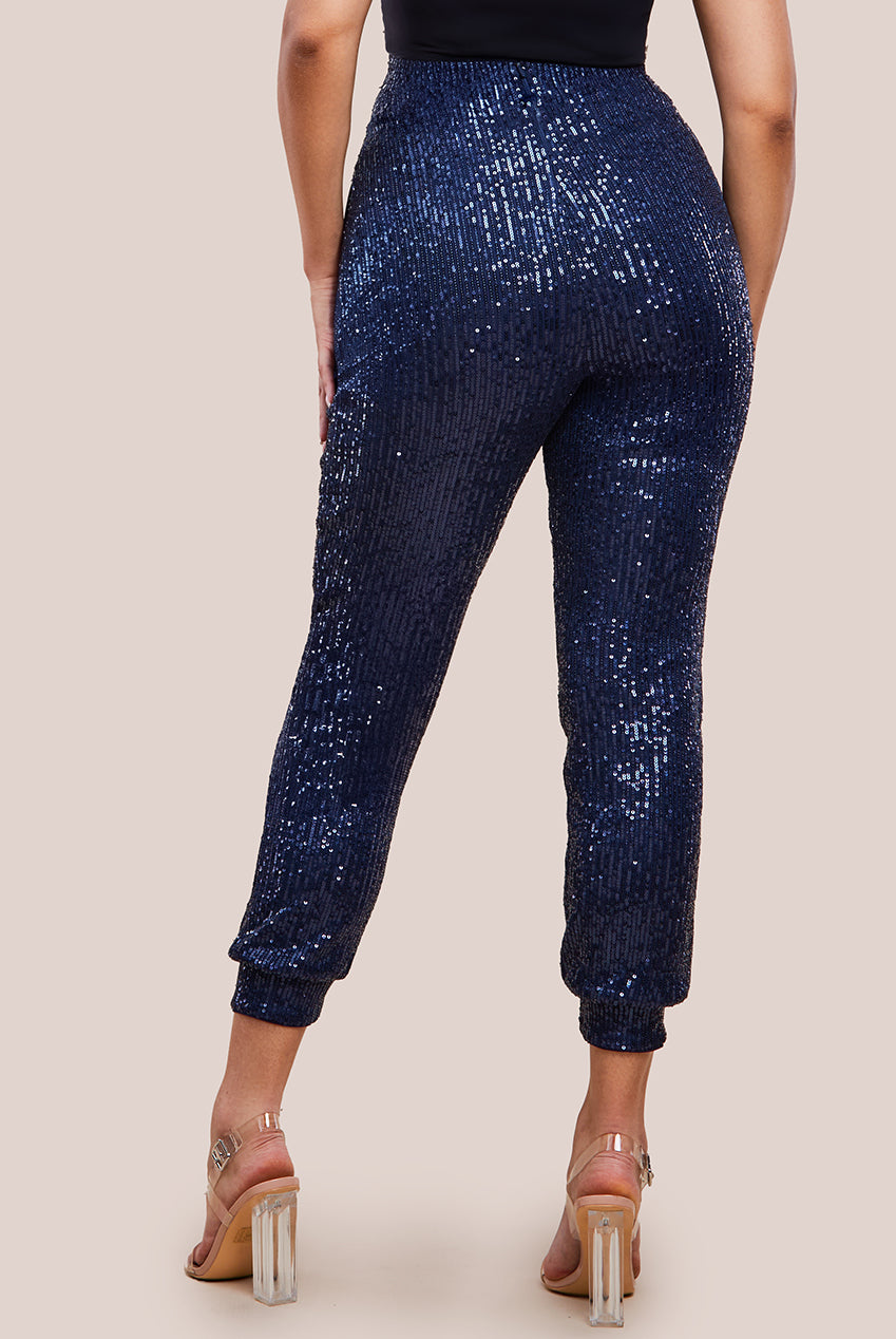 Sequin Cuffed Ankle Trouser - Navy TR360