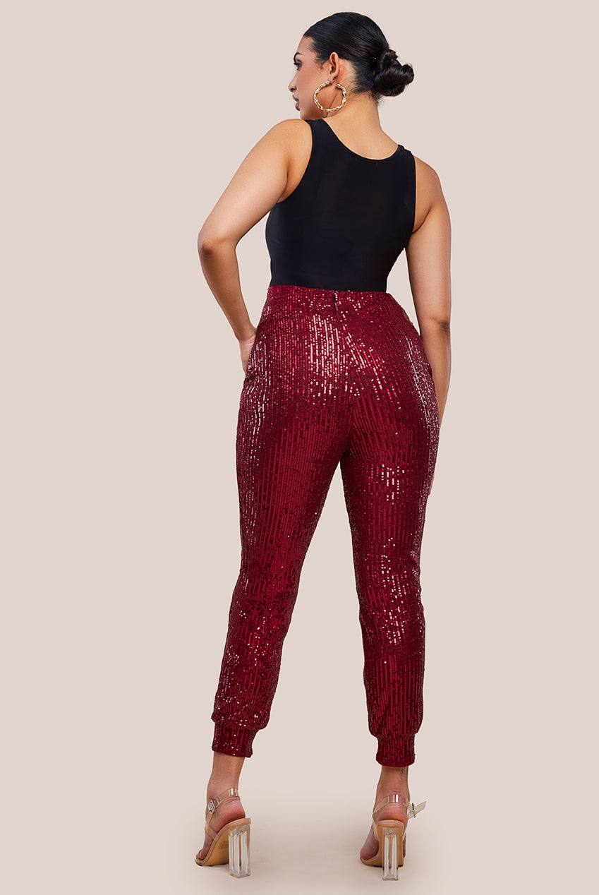 Sequin Cuffed Ankle Trouser - Wine TR360